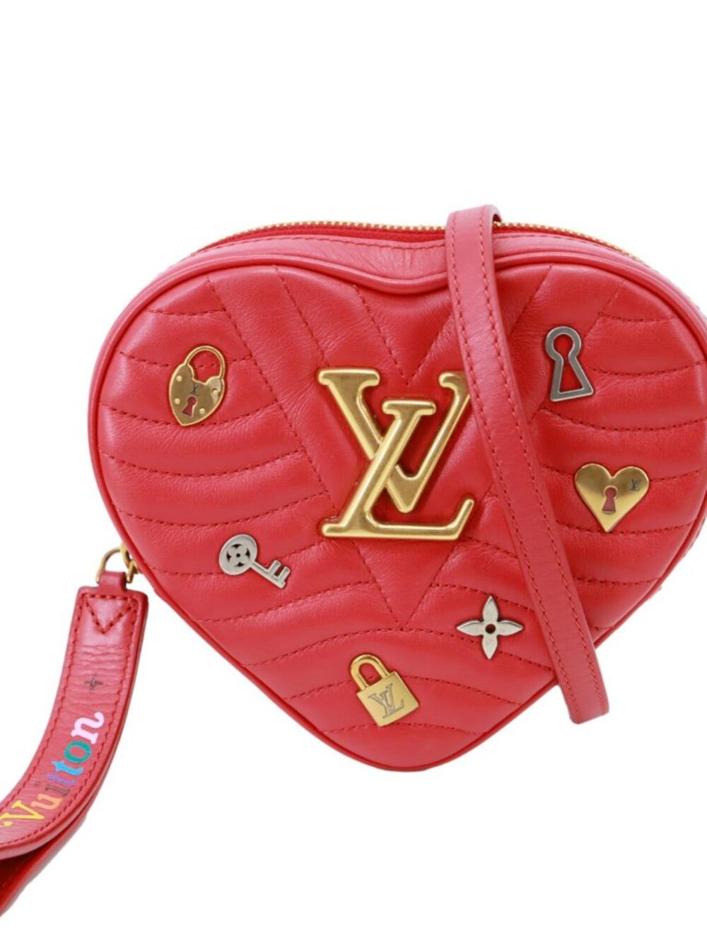 Louis Vuitton New Wave Embellished Love Lock Heart Calfskin Leather Shoulder Ba